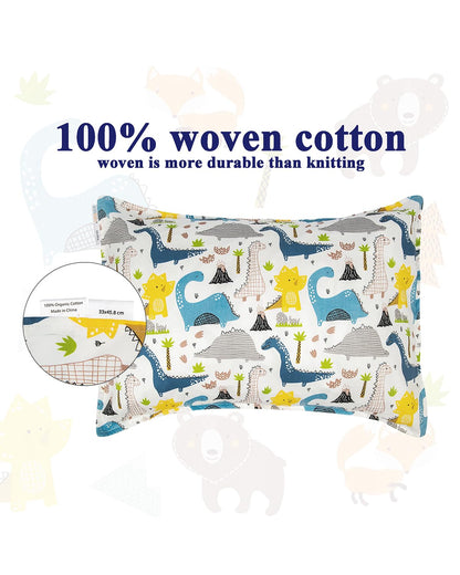 ALVABABY Toddler Pillowcases 2 Pack Organic Cotton Kids Pillow Cover Fit 13"x 18" or 12"x16" Envelope for Girl Boy Sleepy Travel Dinosaur Bear