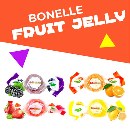 Bonelle Italian Fruit Jelly Candy | 1 Pound Bag | Vegan Dye Free Candy Individually Wrapped | Lemon, Strawberry, Orange, Blackberry | Naturally Flavored