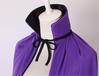 55" Stand Collar Reversible Cloak Masquerade Cape Costume, Black and Purple (55"/140cm, Black and Purple)