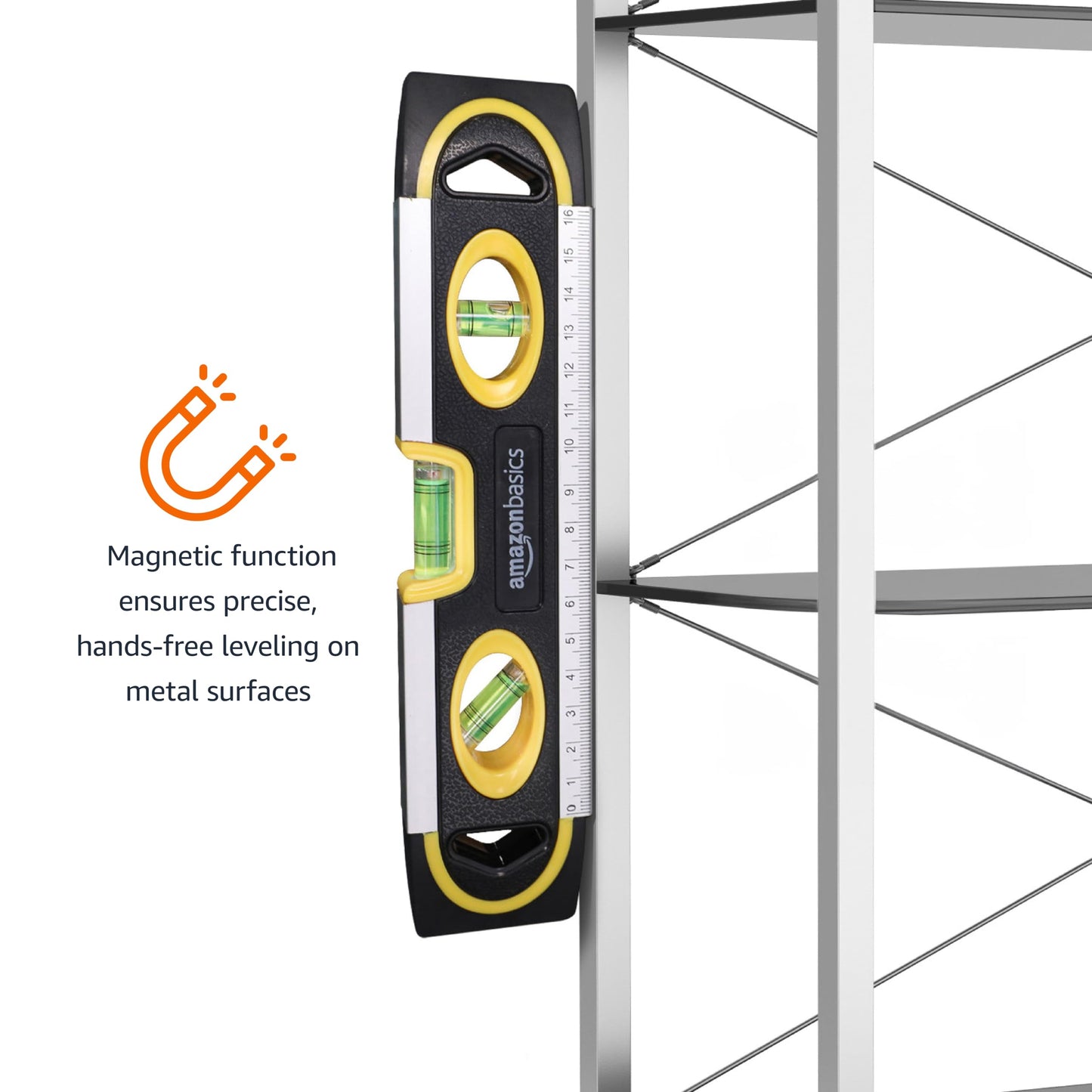 Amazon Basics 9-Inch Magnetic Torpedo Level and Ruler, 180/90/45 Degree Bubbles, Black