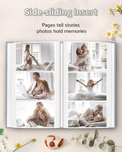 Artfeel Photo Album 4x6 with 300 Pockets,Slip-in Picture Albums,Linen Cover Memory Book with Front Window,White Page Vertical Photo Book for Wedding,Family,Anniversare,Baby,Vacation