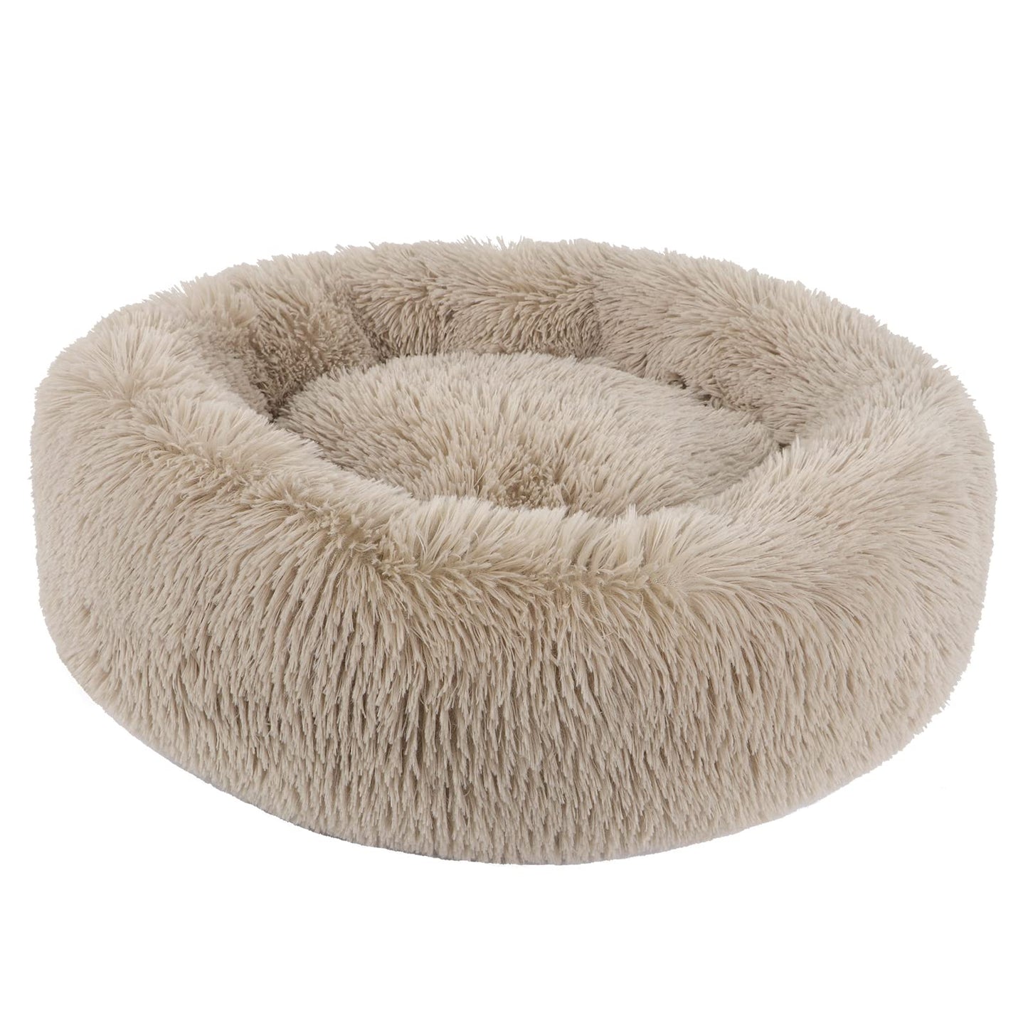 BVAGSS Anxiety Dog Bed, Round Plush Donut Dog Bed Cat Bed Marshmallow Fluffy Cuddler Washable Calming Puppy Bed for Small/Medium Dogs XH034 (Diameter:50cm, Light Brown)