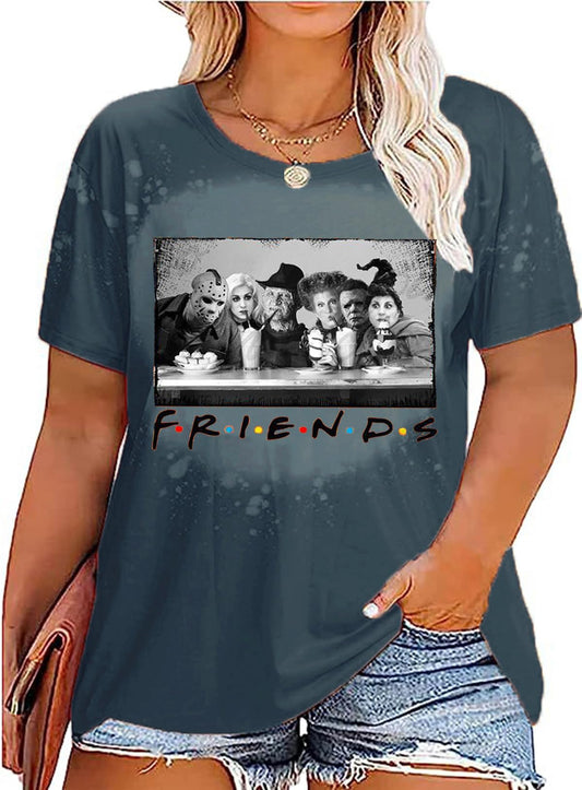 Women Plus Size Hocus Pocus Halloween Bleached Dyed Shirt Novelty Friends Halloween Tees Vintage Sanderson Sisters Horror Movies Tops(3XL, Army Green)