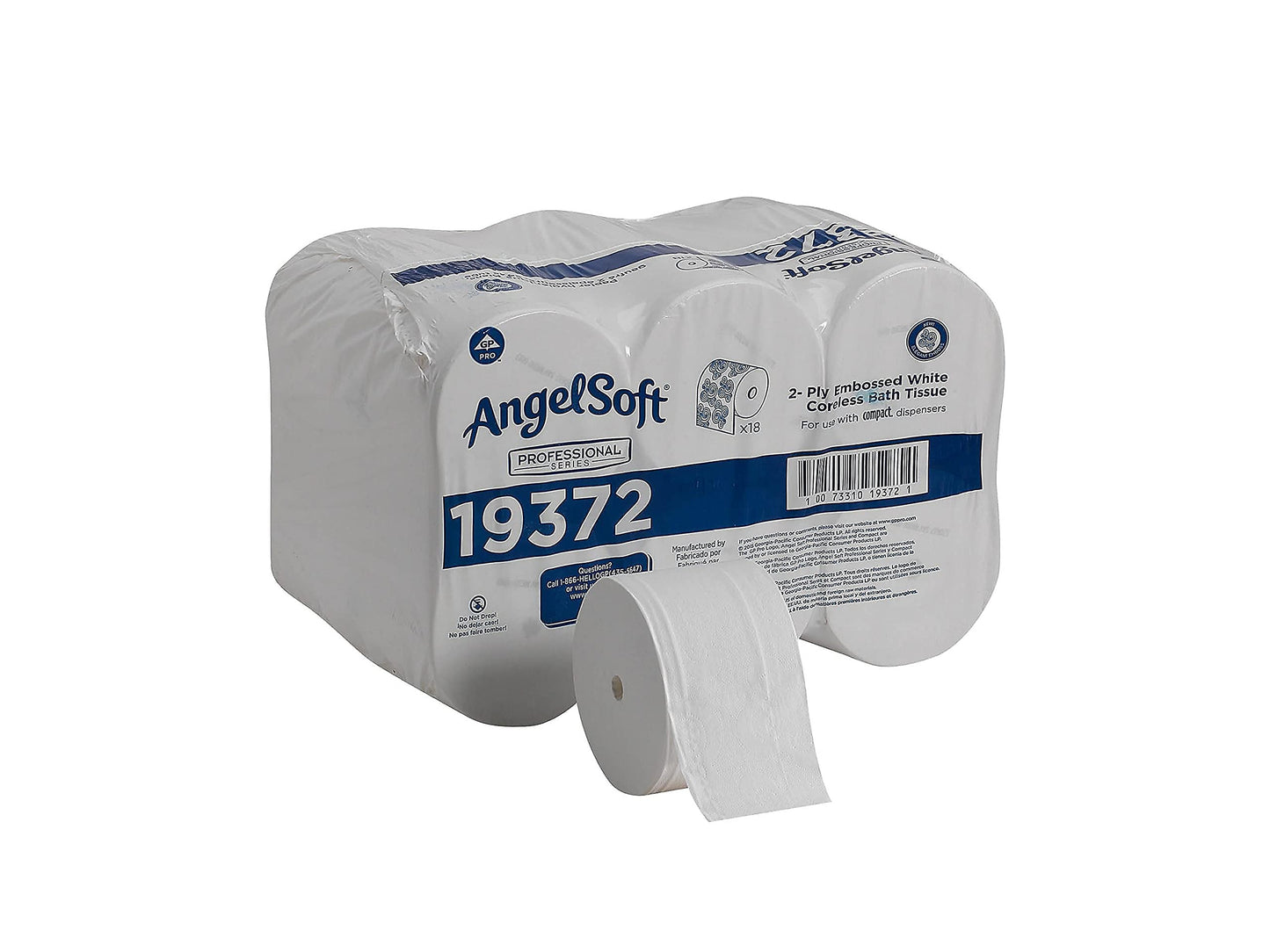 Angel Soft Professional Series -19372 Compact Coreless 2-Ply Recycled Toilet Paper by GP PRO (Georgia-Pacific), White, 1,125 Sheets Per Roll, 18 Rolls Per Case