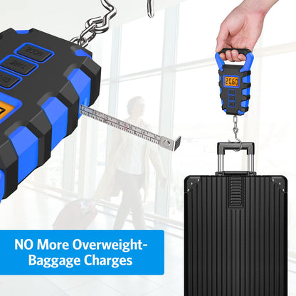 AMIR Luggage Scale with Hook, 110Lb/50kg Digital Fishing Scale, Portable Electric Hanging Scale Non-Slip Big Handle, 3 Modes-LB/OZ/KG, Backlit LCD Display