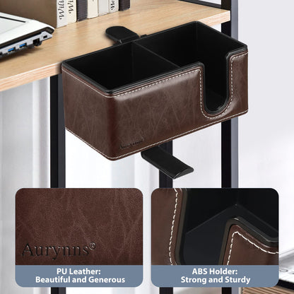 Aurynns Desk Cup Holder Clip on Pen Holder Headphone Hanger Headset Stand Rotatable Clamp Hook Under Desk (Brown)