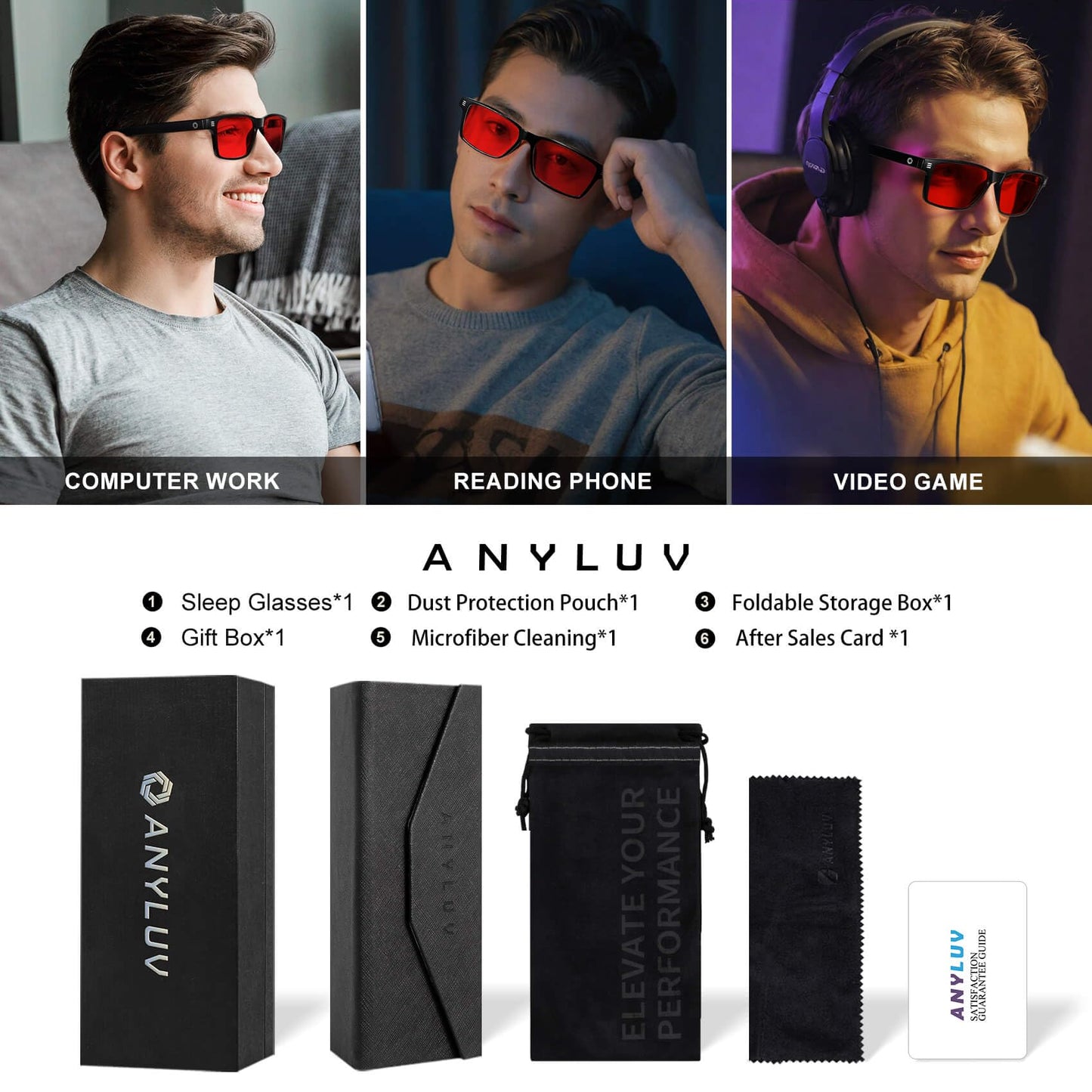 ANYLUV Blue Light Glasses for Sleep, 99.9% Blue Green Light Blocking with Red Lens, Reduce Eye Strain Computer Glasses