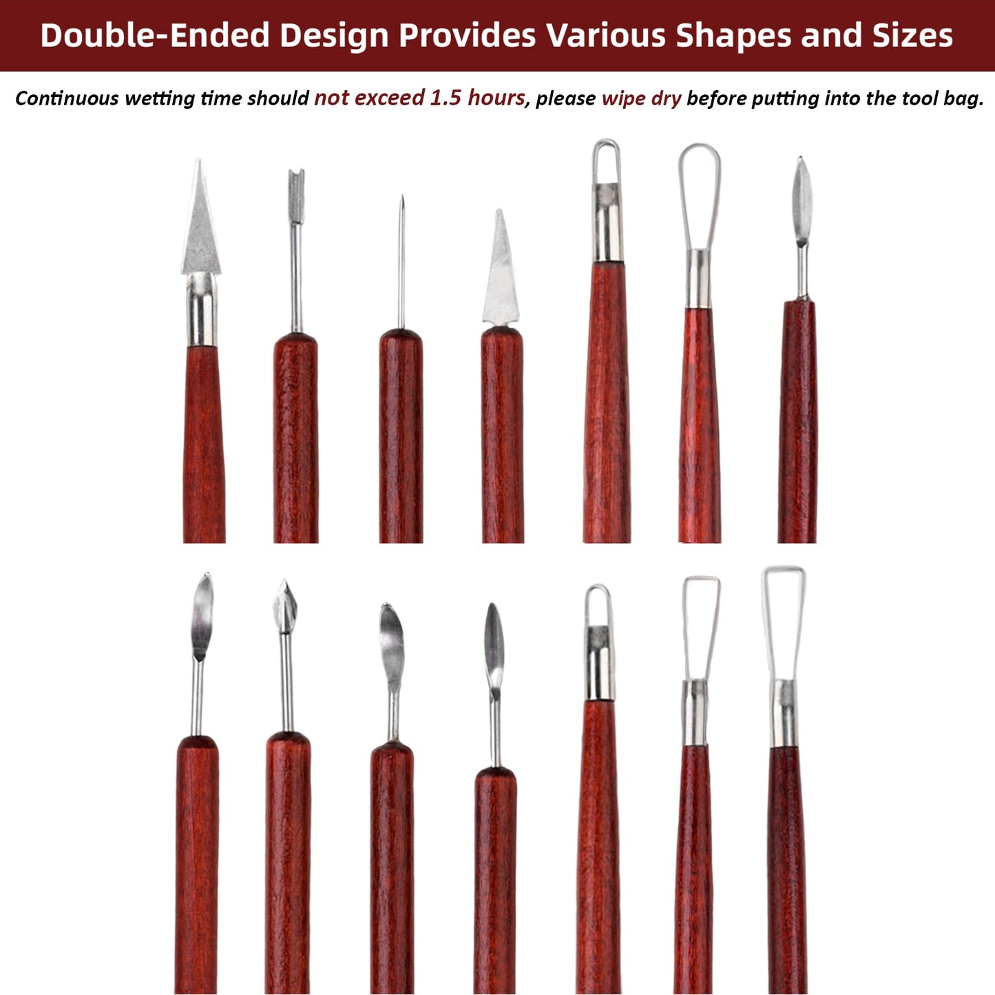 Blisstime 18PCS Clay Sculpting Tools, Basic Clay Pottery Carving Tool Kit with Wooden Handles and Tool Bag