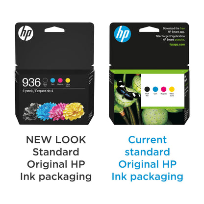 HP 936 Black, Cyan, Magenta, Yellow Ink Cartridges Printers (4-Pack) | Works with OfficeJet 9120, OfficeJet Pro 9110, 9120, 9130, Wide Format 9730 | Eligible for Instant Ink | 6C3Z5LN