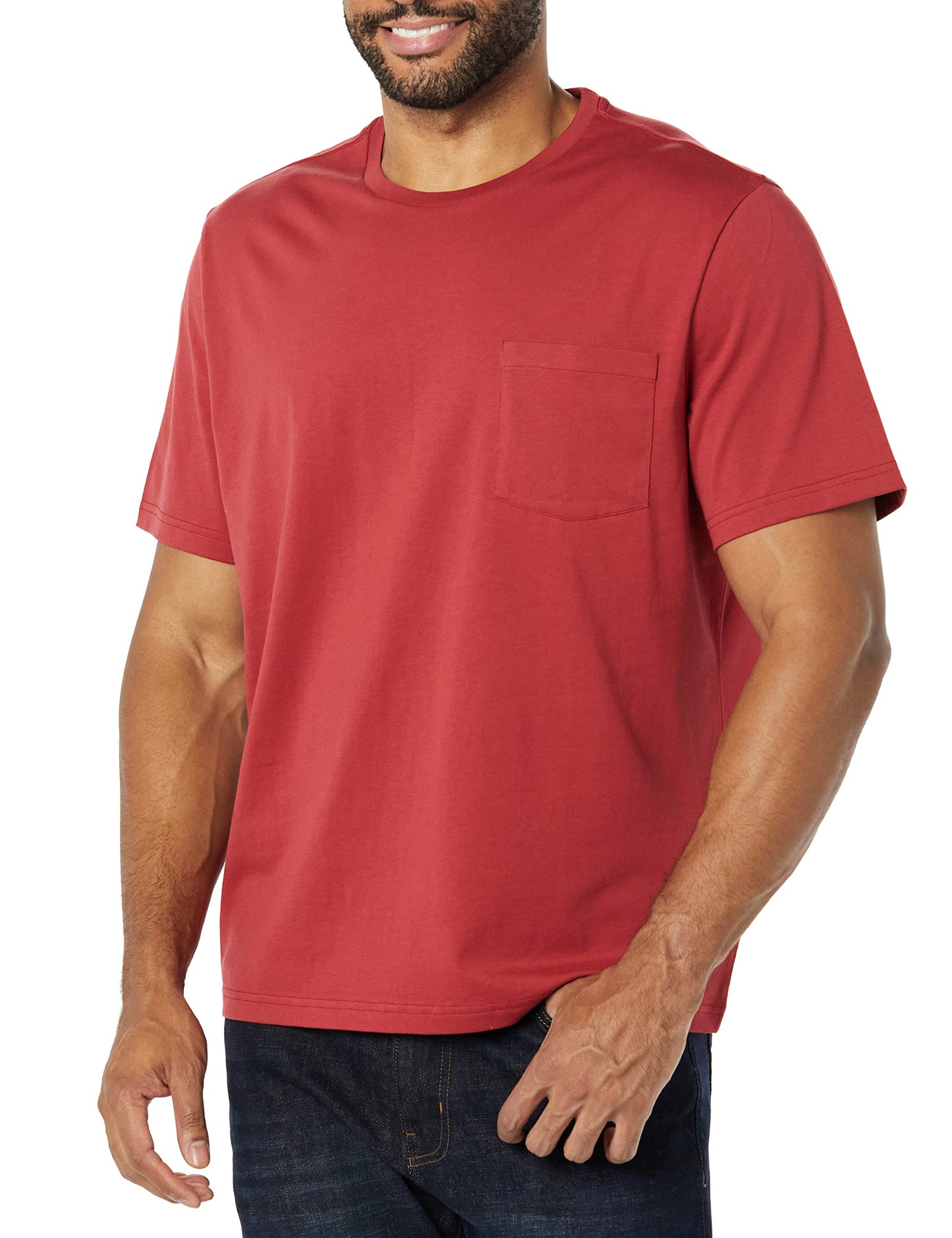 Amazon Essentials Mens T-Shirts, Regular-Fit, Short-Sleeve Crewneck Pocket, Pack of 2, Dark Red/Navy, XX-Large