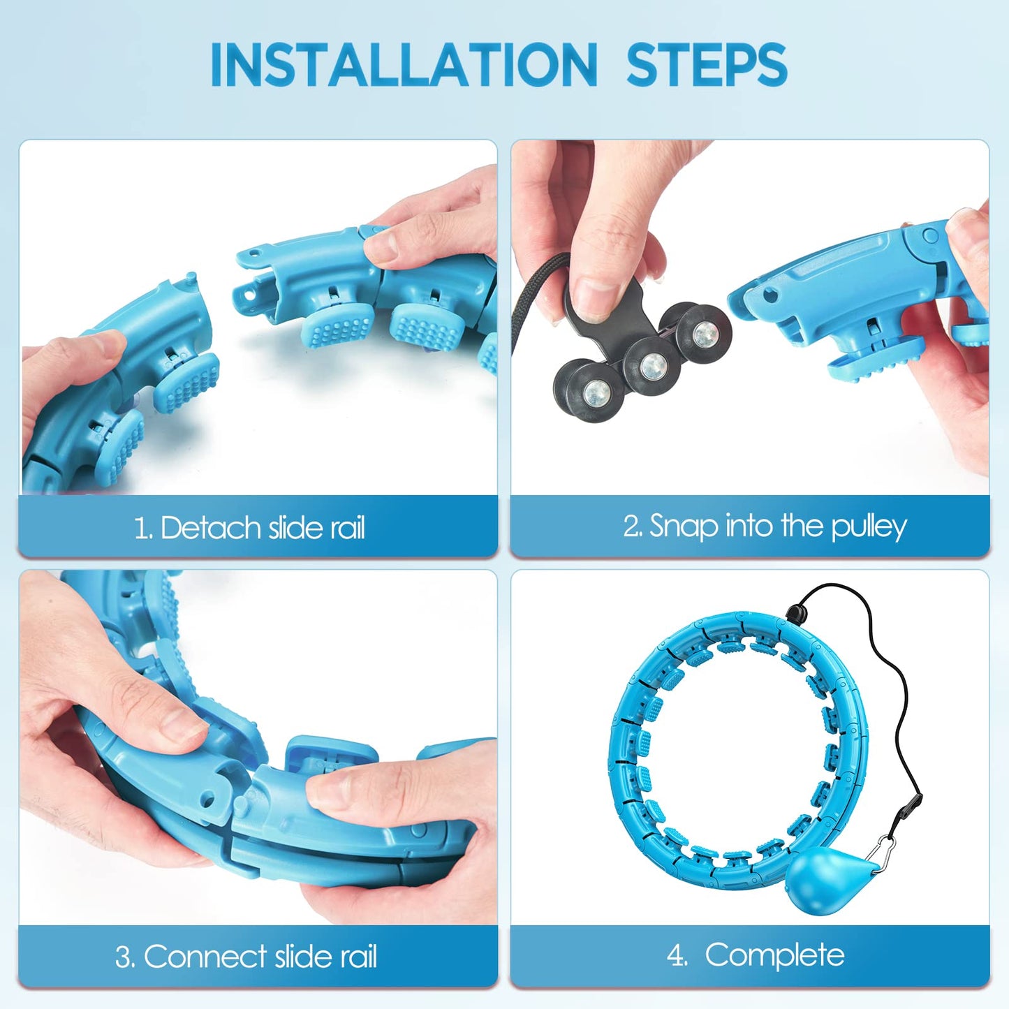 APzek Weighted Exercise Hoop Plus Size, 32 Detachable Knots for Adults & Beginners, 2 in 1 Abdomen Fitness Massage Non Fall Smart Hooola Hoop with Auto Spinning Ball