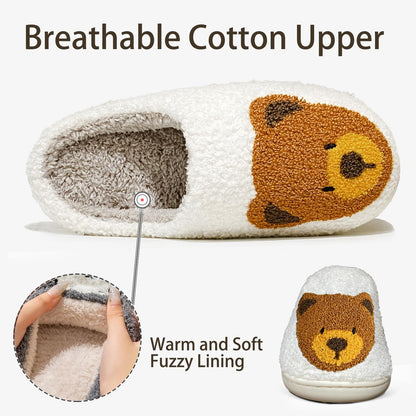 Bear Slippers for Women White Teddy Bear Slipper Indoor and Outdoor fluffy Cartoon Indoor Warm Fleece Shoe Winter Soft Cozy Home Non-Slip Soft Plush Slip-on Wool Lined Shoes
