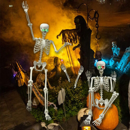 WODMAZ 5.4Ft Halloween Skeleton, Full Size Posable Skeleton with Glowing Eyes Creepy Sound, Full Body Life Size Skeleton and 2 Arm Stakes for Halloween Indoor Outdoor Haunted House Decorations