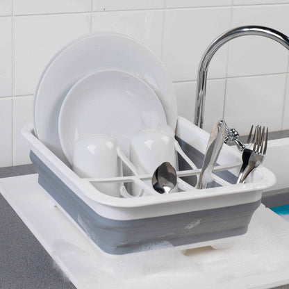 Beldray LA031051 Collapsible Dish Drainer - Plastic Sink Drying Rack With Cutlery Divider, Foldable For Compact Storage, Durable For Plates, Cups, Pots & Pans, Space Saving For Camping, Caravans