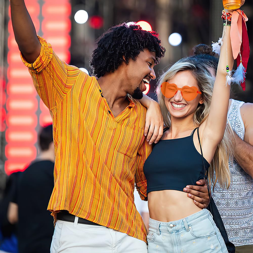 Bachelorette Heart Shaped Sunglasses for Women - Orange Disco Accessories, Funny Halloween Decorations, Party Supplies, Festival Bulk Pack