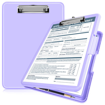 ANZNKU Storage Clipboard Heavy Duty, Clipboard with Storage 13x9.6 inches, Side Opening Plastic Clipboards, Nursing Clip Board Foldable, Letter Size Smooth Writing for Work, Study(Light Purple)