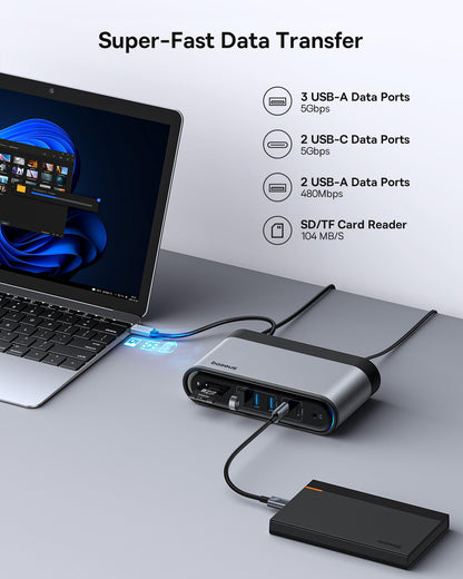 Baseus 17-in-1 Docking Station, Laptop Docking Station 3 Monitors with 3 * 4K HDMI, USB C Docking Station with 7 USB, 1000Mbps Ethernet, 100W PD, Card Readers Compatible with Acer/HP/Lenovo/Mac/Dell