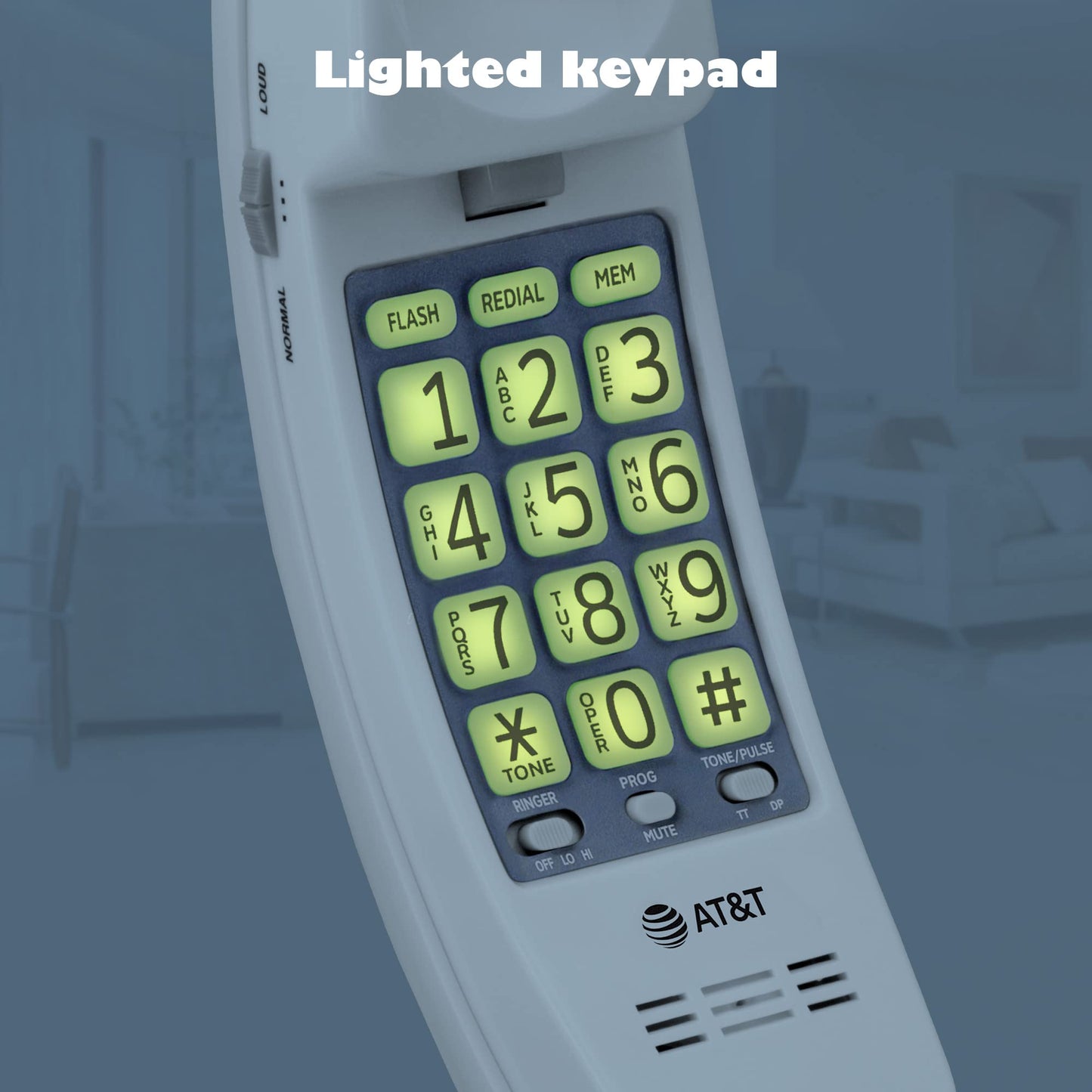 AT&T TRIMLINE 213 Corded Home Phone with Extra Big Buttons & Visual Ringer. No AC Power Required, Improved Easy-Wall-Mount, Lighted Keypad, 10 Speed Dial Keys, Volume Control, Senior Friendly. White