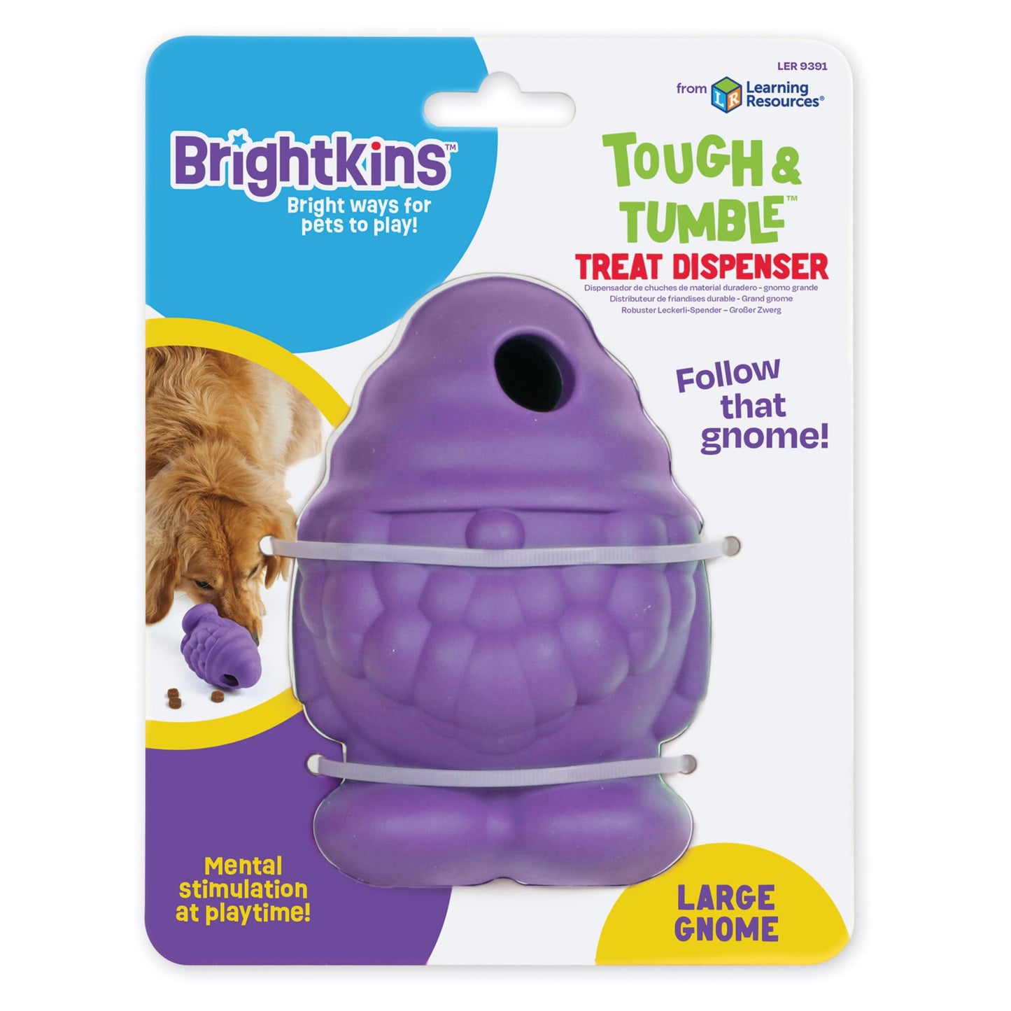 Brightkins Tough & Tumble Treat Dispenser Large Gnome - BPA Free Enrichment Treat Dispensing Dog Toy for Aggressive Play