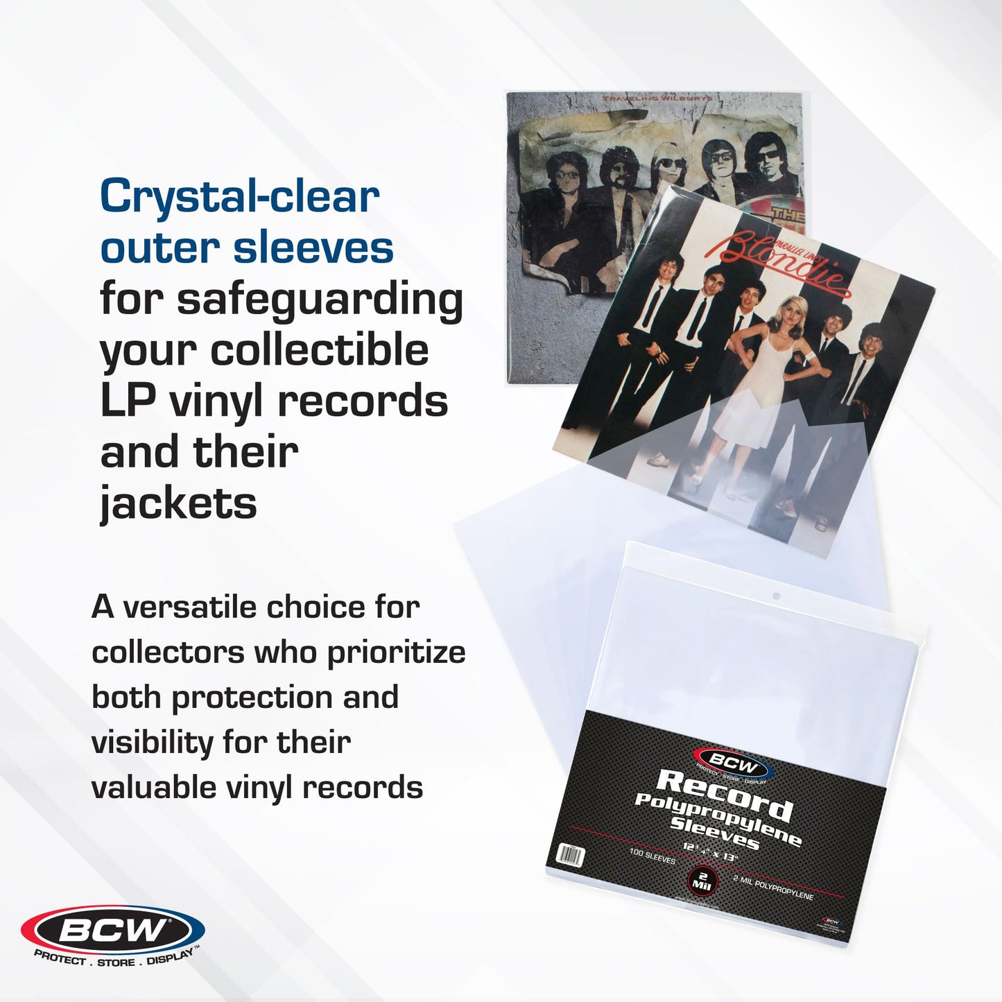 BCW 33 RPM Record Sleeves - 100 ct | Polypropylene Vinyl Record Outer Sleeves | 2 mil Thickness | Vinyl Record Album Protectors