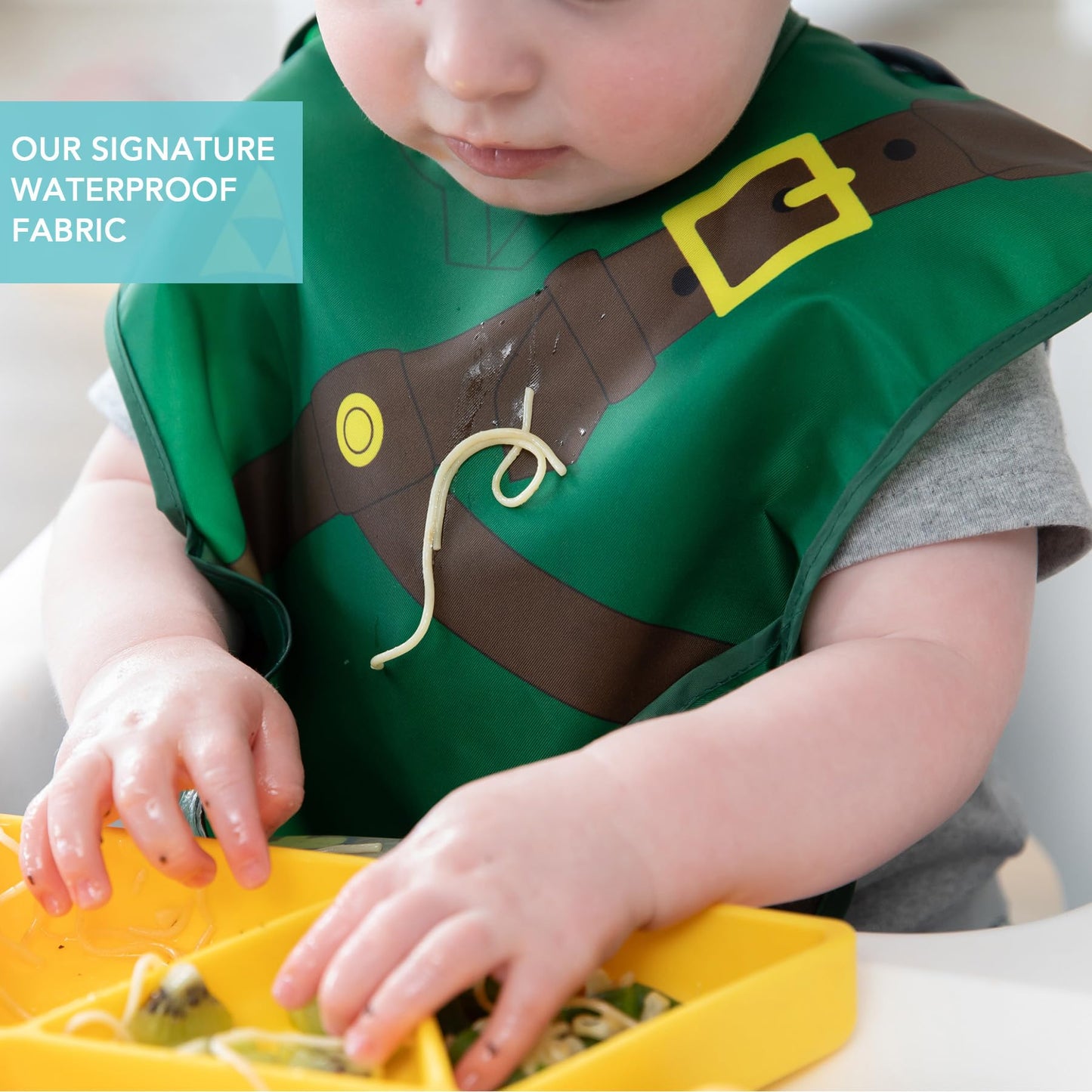 Bumkins Nintendo Bibs for Girl or Boy, SuperBib with Cape for Baby and Toddler 6-24 Months, Essential Must Have for Eating, Feeding, Baby Led Weaning Supplies, Mess Saving Catch Food, Legend of Zelda