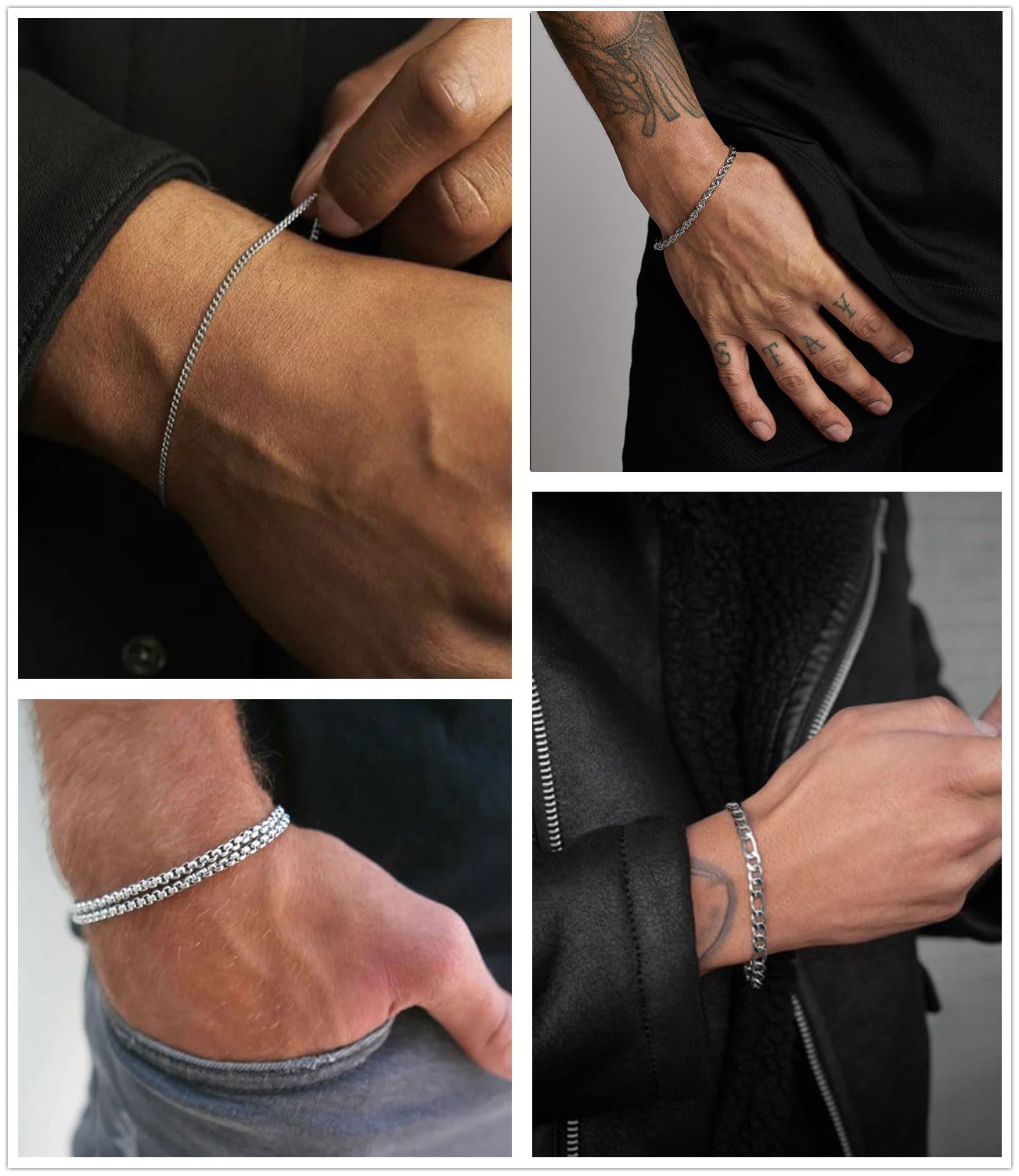 Honsny 6PCS Stainless Steel Bracelets for Women Men,14K Gold Plated Cuban Link Paperclip Chain Bracelet Dainty 6.3/7/7.8/9.5 Inch Stainless Steel Bracelet Set Fashion Jewelry