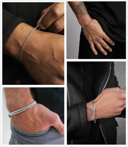 Honsny 6PCS Stainless Steel Bracelets for Women Men,14K Gold Plated Cuban Link Paperclip Chain Bracelet Dainty 6.3/7/7.8/9.5 Inch Stainless Steel Bracelet Set Fashion Jewelry