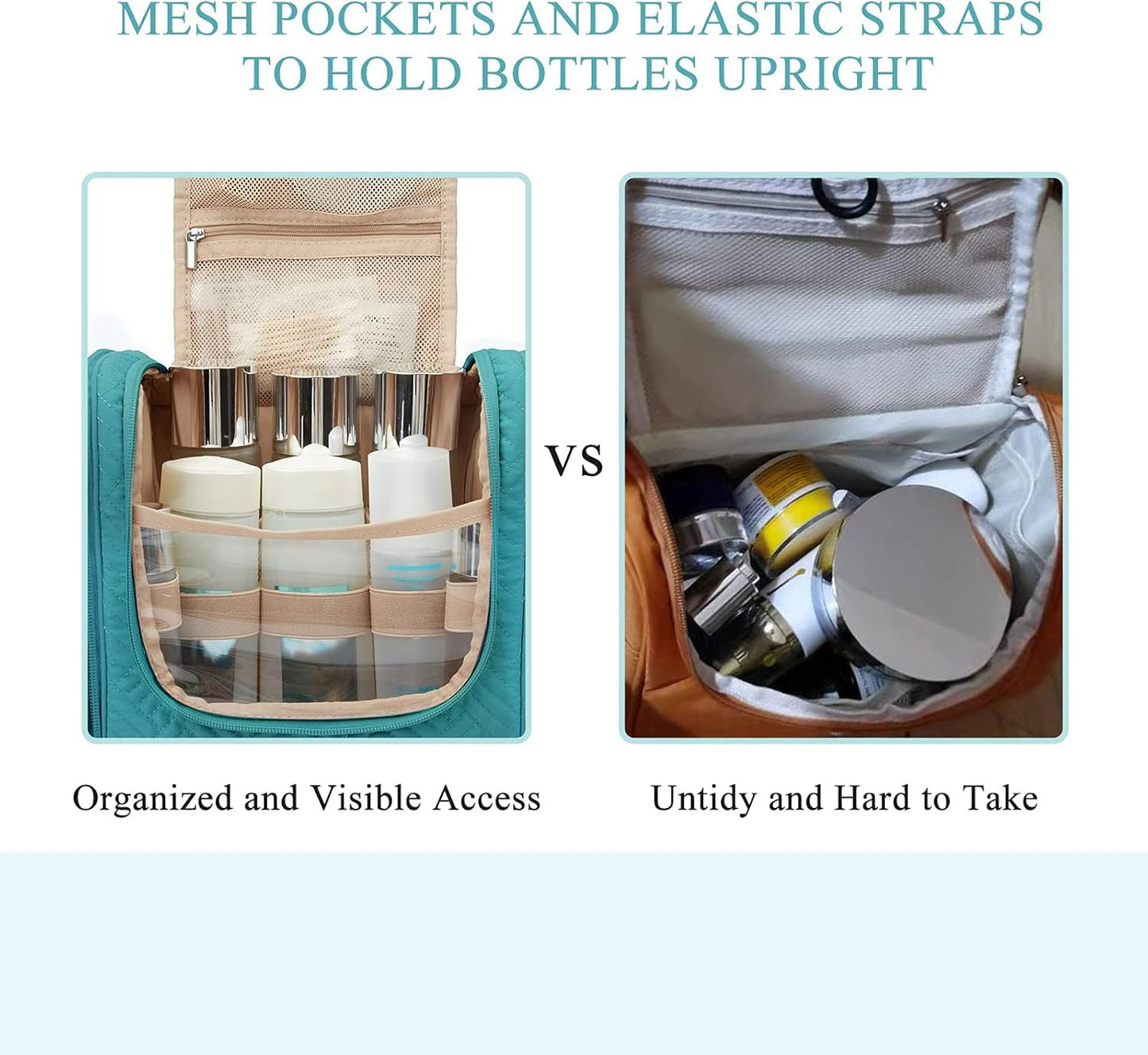 BAGSMART Large Travel Toiletry Bag for Women, Hanging Toiletry Bag with Hook, Travel Cosmetic Makeup Bag Travel Organizer for Accessories, Shampoo, Full Sized Container, Toiletries,Blue-Large