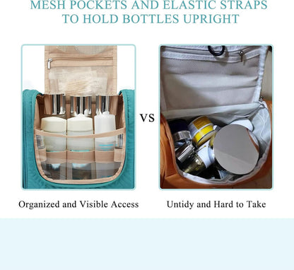 BAGSMART Large Travel Toiletry Bag for Women, Hanging Toiletry Bag with Hook, Travel Cosmetic Makeup Bag Travel Organizer for Accessories, Shampoo, Full Sized Container, Toiletries,Blue-Large