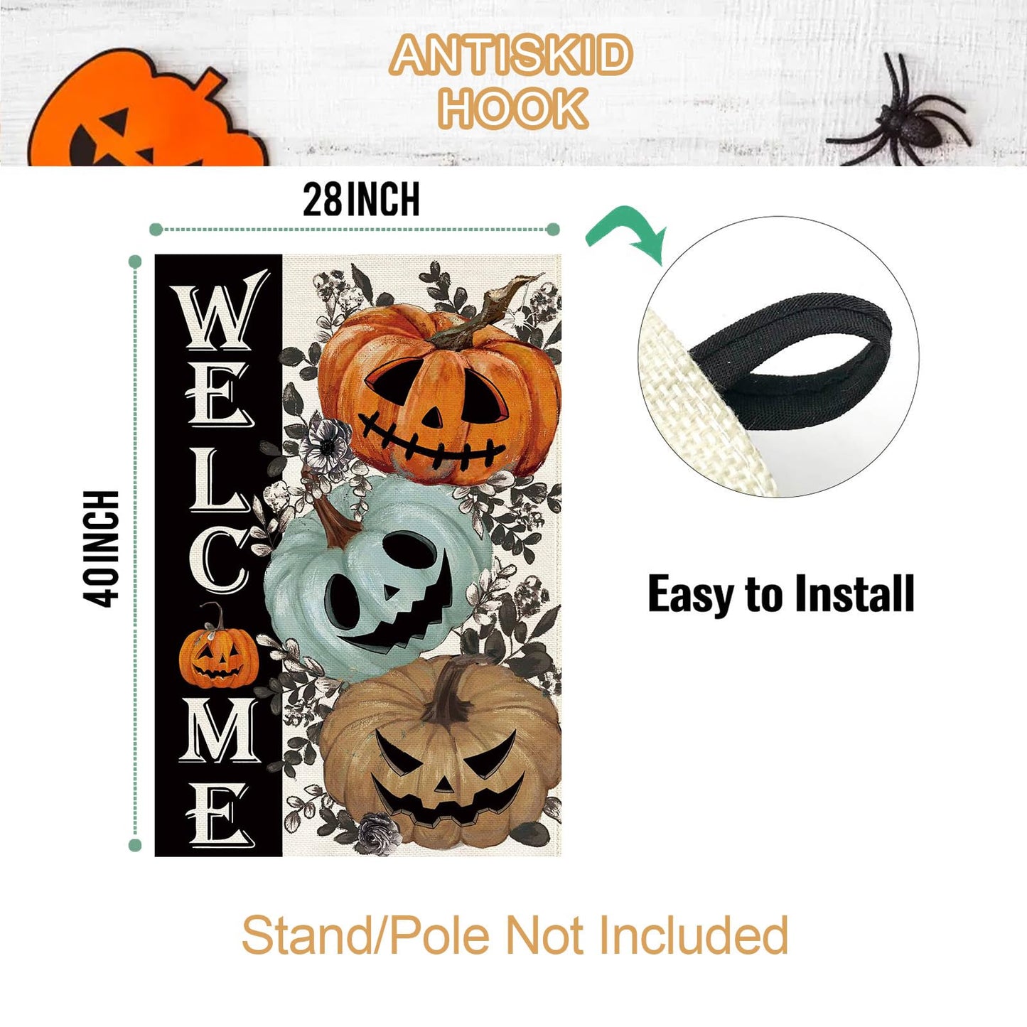 Baccessor Halloween House Flag 28 x 40 Inch Double Sided,Spooky Pumpkin Welcome Ghost Burlap Large Garden Flag Farmhouse Holiday Porch Patio Outdoor Outside Decoration