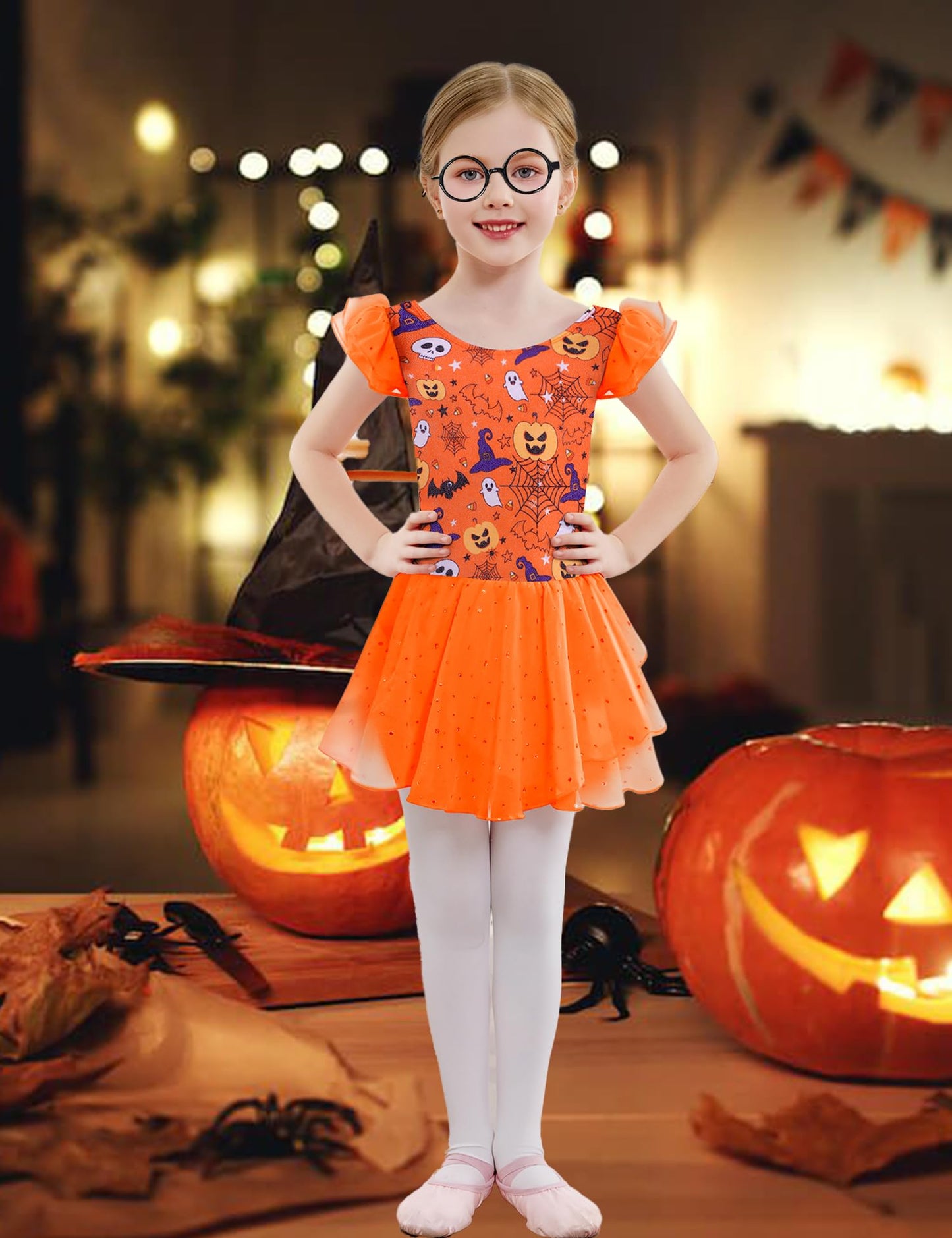 Arshiner Ballet Leotards for Girls Ballet Leotard with Skirt Toddler Flutter Sleeve Dance Dress Halloween 6-7 Years