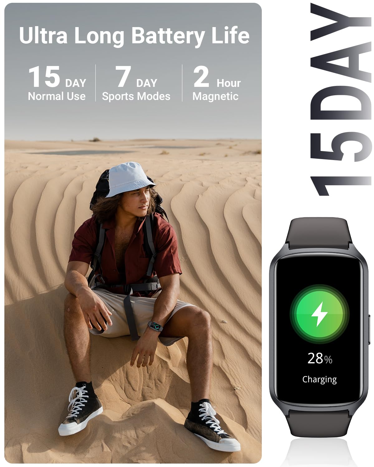 Amzhero Health Fitness Tracker with 24/7 Heart Rate, Blood Oxygen, Blood Pressure, Sleep Tracker, 5ATM Waterproof Activity Trackers with Step Tracker, Pedometer (S & L Bands Included)