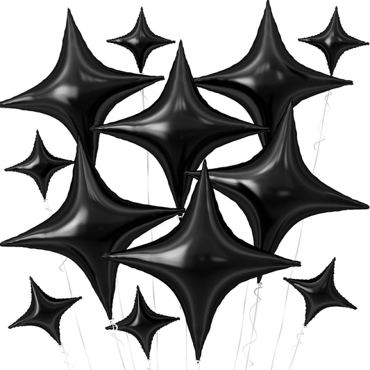 Black Star Balloons,12Pcs Four Angle Star Foil Balloons,26Inch and 10Inch Black Quadrangle Helium Polyester Film Balloon for Birthday Anniversary Baby Shower Wedding Party Decorations