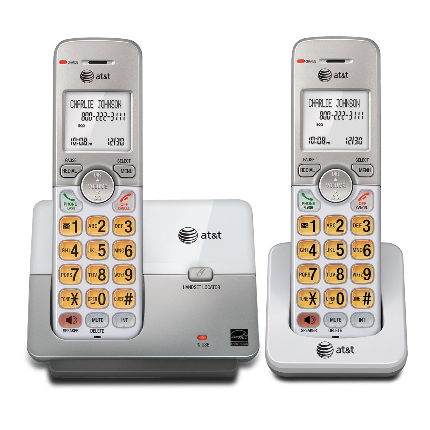 AT&T EL51203 2 Handset DECT 6.0 Cordless Home Phone Full-Duplex Handset Speakerphone, Backlit Display, Lighted Keypad, Caller ID/Call Waiting, Phonebook, Eco Mode, Voicemail Key, Quiet Mode,Intercom