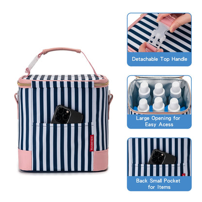 BABEYER Breastmilk Cooler Bag with Ice Pack Fits 6 Baby Bottles Up to 9 Ounce, Baby Bottle Bag with Shoulder Strap for Nursing Mom Daycare, Straps