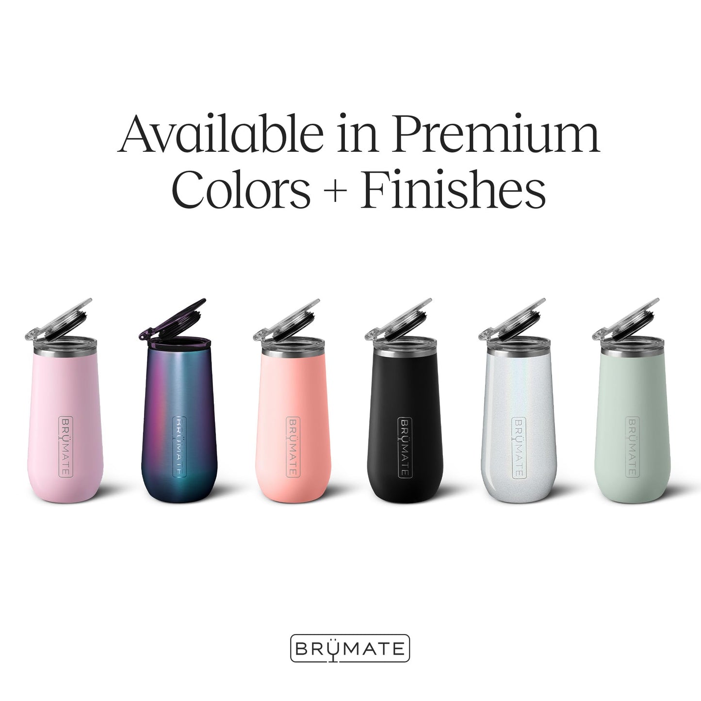 BrüMate 12oz Insulated Champagne Flute With Flip-Top Lid - Made With Vacuum Insulated Stainless Steel (Blue Agave)