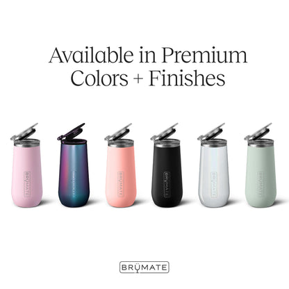 BrüMate 12oz Insulated Champagne Flute With Flip-Top Lid - Made With Vacuum Insulated Stainless Steel (Blue Agave)