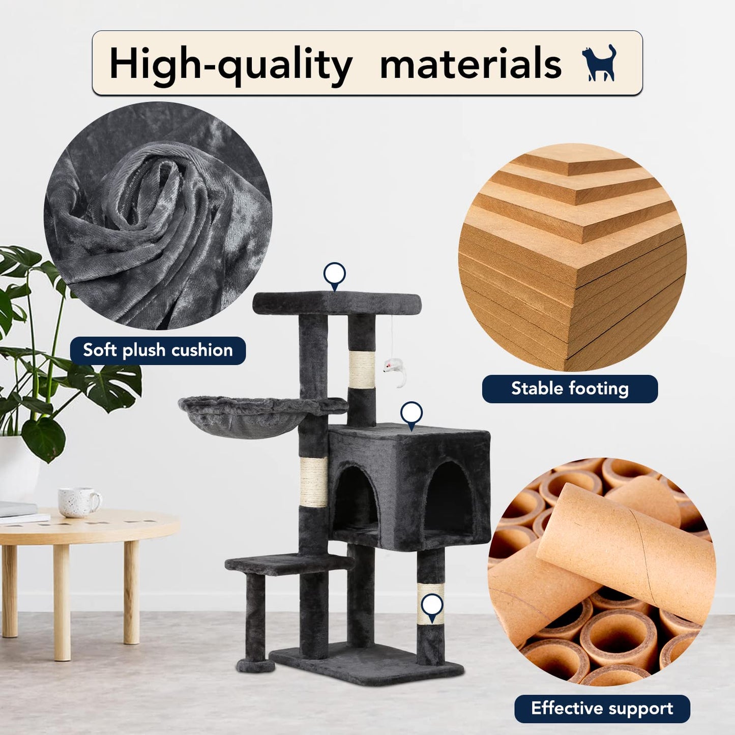 BestPet Cat Tree 36 inch Tall Cat Tower for Indoor Cats with Cat Scratching Post,Cat Condo Furniture Activity Centre with Cat Hammock & Funny Toy,Light Gray