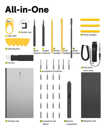 HOTO Electric Precision Screwdriver Set, 48 in 1 Electronics Tool Kit, Magnetic Bits & Box, LED Light & 2 Torque Settings, Mini Screwdriver Set for Eyeglasses, Watches, Phones, Laptops, Cameras Repair