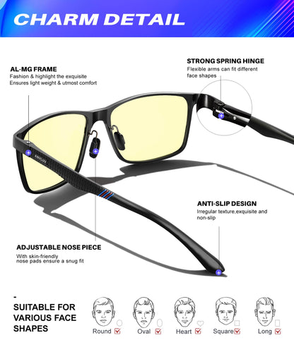 ANYLUV Blue Light Glasses Men/Women, Al-Mg Metal Computer Blue Light Blocking Glasses, Relieve Eyestrain and Eye Protection