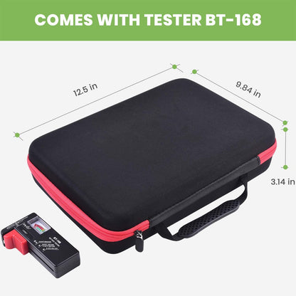 Battery Organizer Storage Holder Case Box with Tester Checker BT-168. Holds 225 Batteries AA AAA C D Cell 9V 3V Lithium (Red)