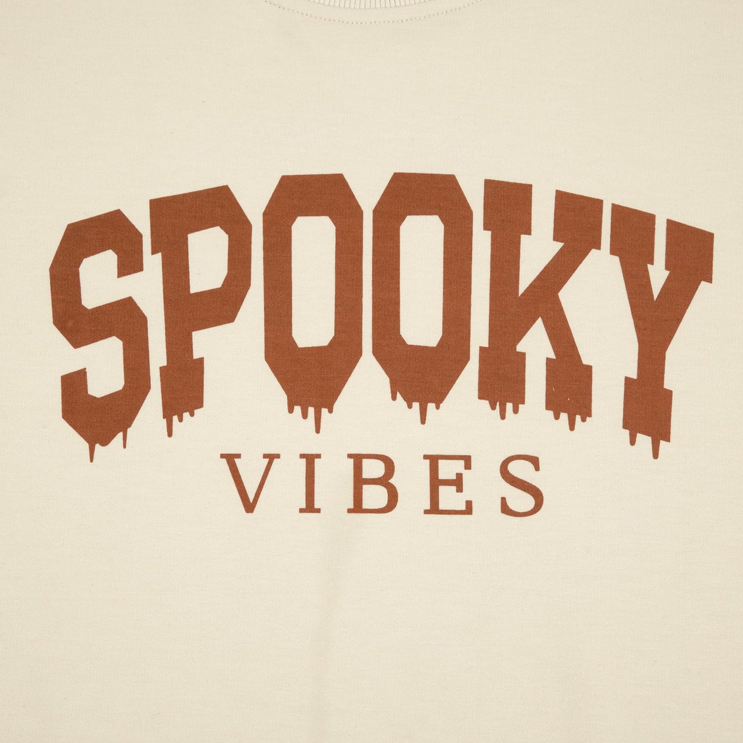 BANGELY Oversized Halloween Sweatshirt Women Vintage Spooky Season Pullover Top Spooky Vibes Letter Print Long Sleeve Shirt Beige