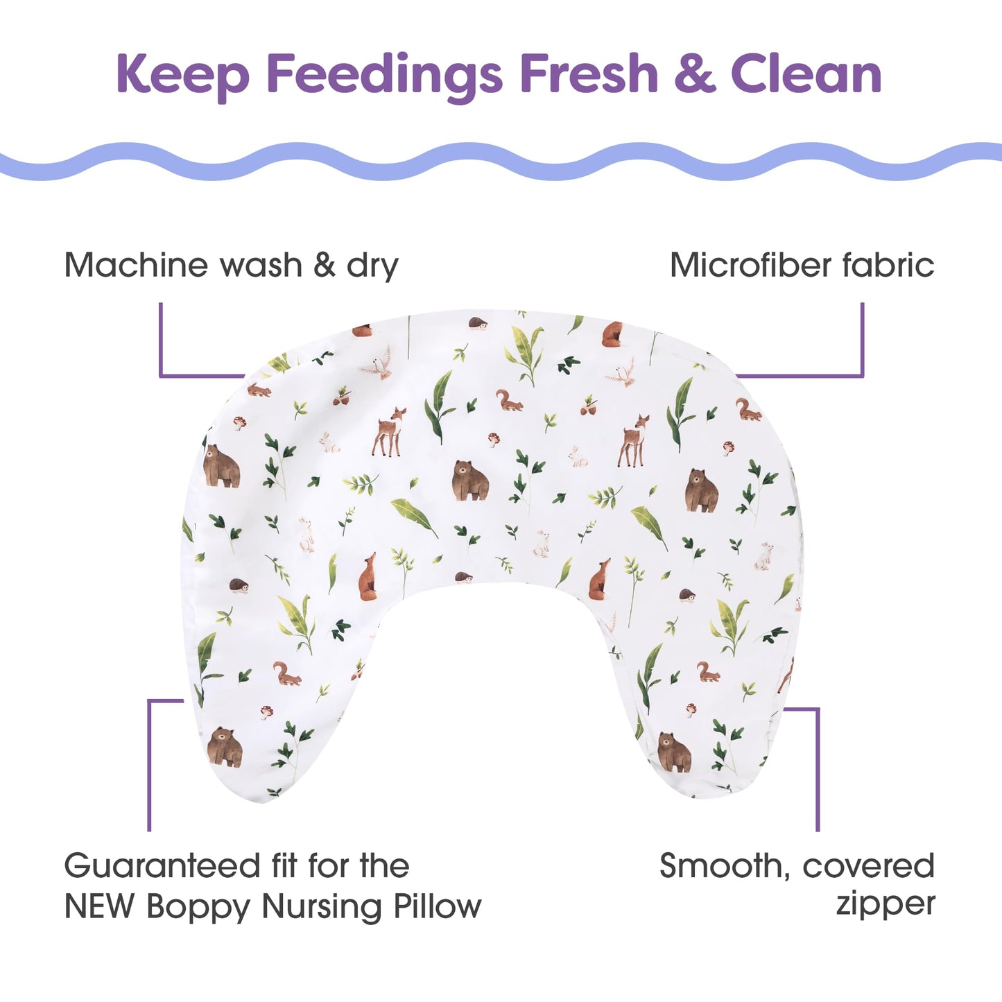 Boppy Nursing Pillow Cover - Soft, Hypoallergenic Washable Microfiber Bottle & Breastfeeding Pillow Covers (Redesigned Feeding Pillow Sold Separately) - Neutral Plants and Animals