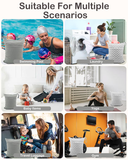 ALVABABY 2pcs Cloth Diaper Wet Dry Bags Waterproof Reusable with Two Zippered Pockets Travel Beach Pool Daycare Soiled Baby Items Yoga Gym Bag for Swimsuits or Wet Clothes L2933