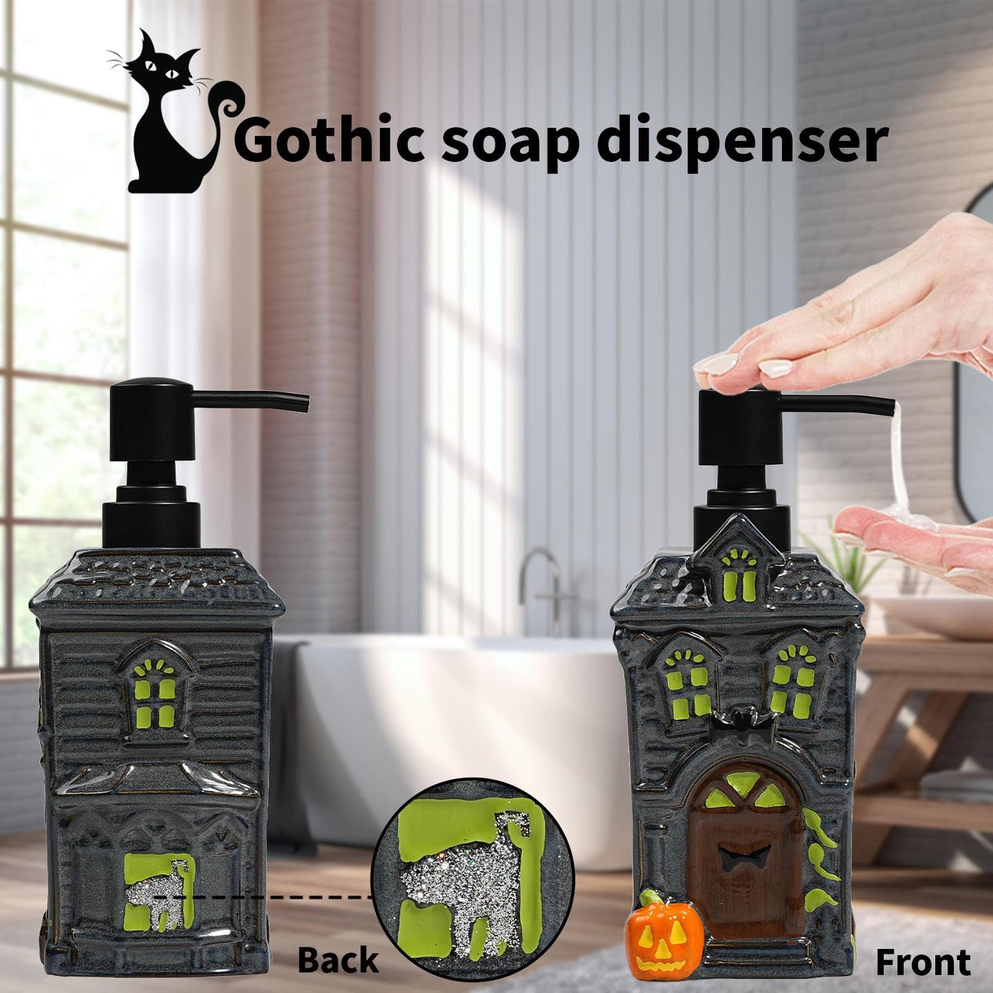 Amaauto Ceramic Soap Dispenser, Refillable 19OZ Liquid Soap with Pump, Ideal for Kitchen Bathroom Home Deco
