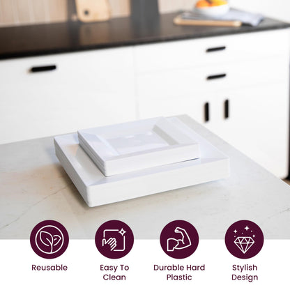 Aya's 60ct White Square Disposable Plates - Heavy Duty Plastic Party Plates for Christmas, Thanksgiving (30 Dinner & 30 Salad)