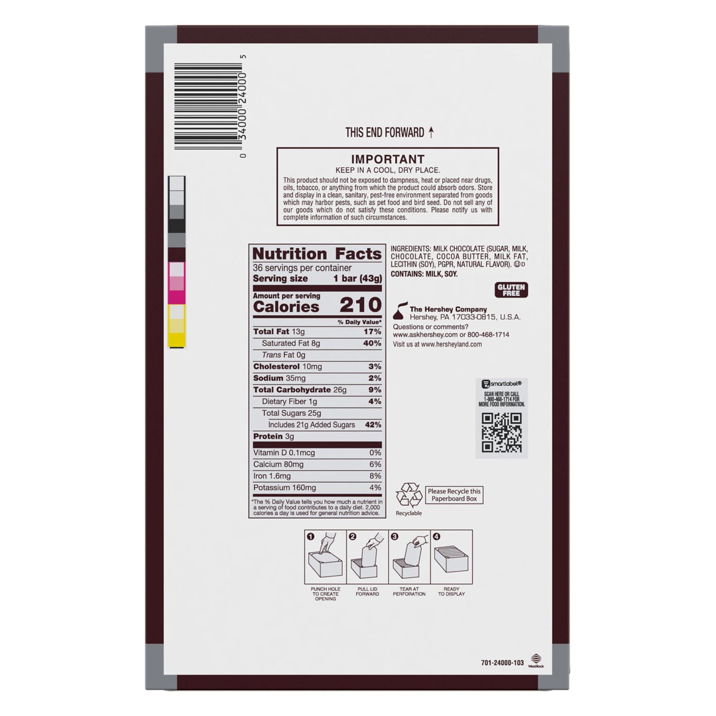 HERSHEY'S Milk Chocolate Candy Bars, Halloween Candy, 1.55 oz (36 Count)