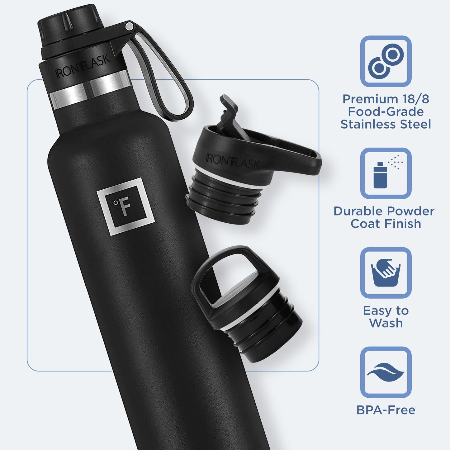 IRON °FLASK Camping & Hiking Hydration Canteens - 3 Lids (Narrow Spout Lid) Leak Proof Vacuum Insulated Stainless Steel - Hot & Cold Double Walled Sports Water Bottle - Cashmere Cream, 24 Oz