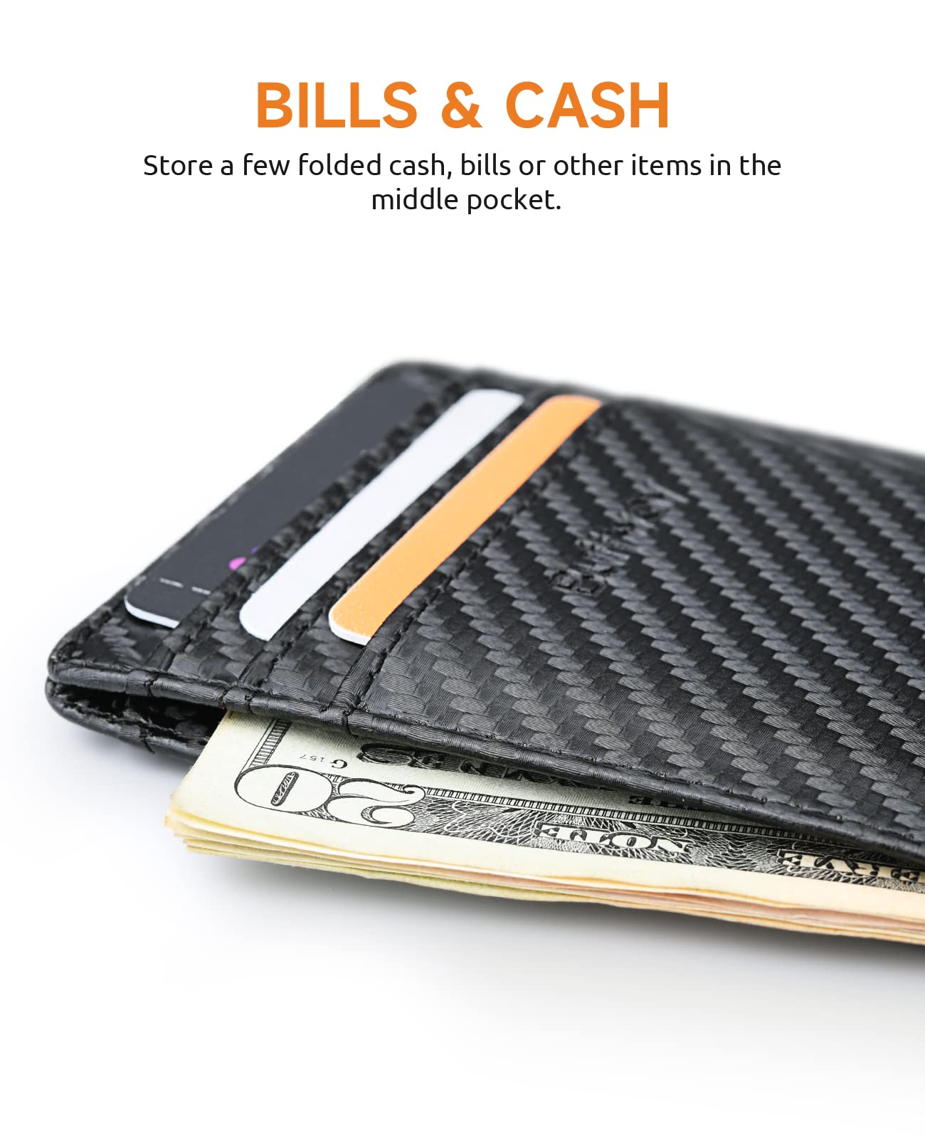 Buffway Mens Slim Wallet, Minimalist Thin Front Pocket Leather Credit Card Holder with RFID Blocking for Work Travel - Atlanta Black