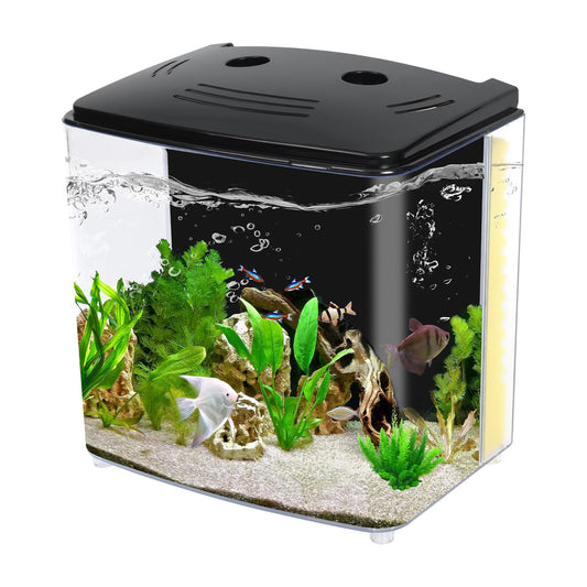 AQUANEAT Fish Tank, 1.2 Gallon Aquarium, Small Betta Fish Tank Starter Kit with LED Light and Water Filter Pump, Rectangular